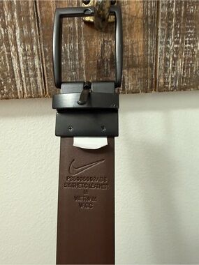 Nike Brown Synthetic Leather Belt with Black Buckle reversible